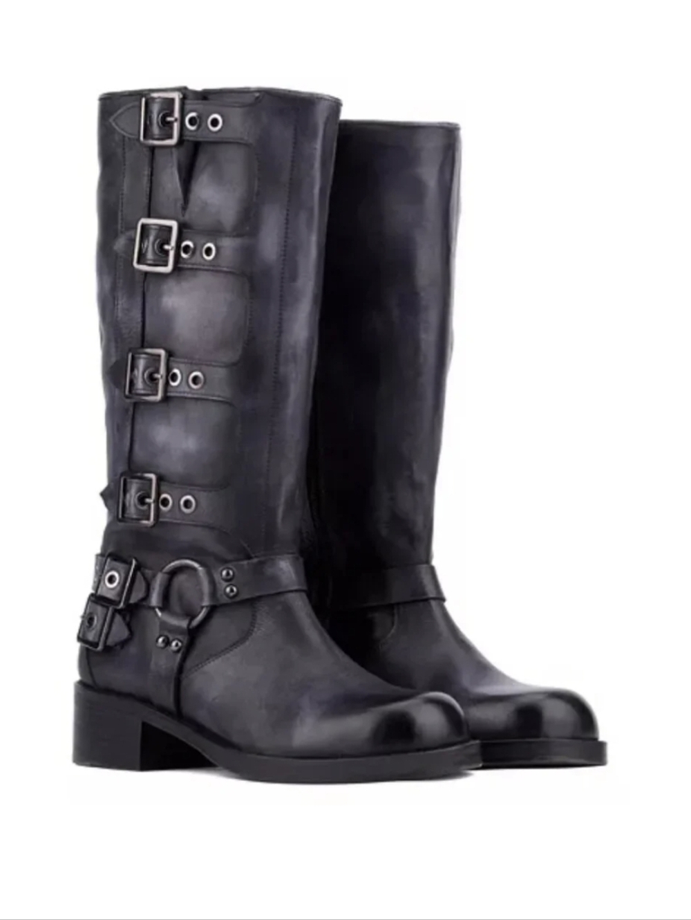 Vintage Foundry Co Gray Blue Buckle Boot Harness Steampunk Western‎ Leather 8.5